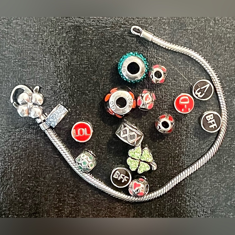 Heavy 43.77 Grams 925 Sterling Silver Charm Bracelet Set - 15 Pieces